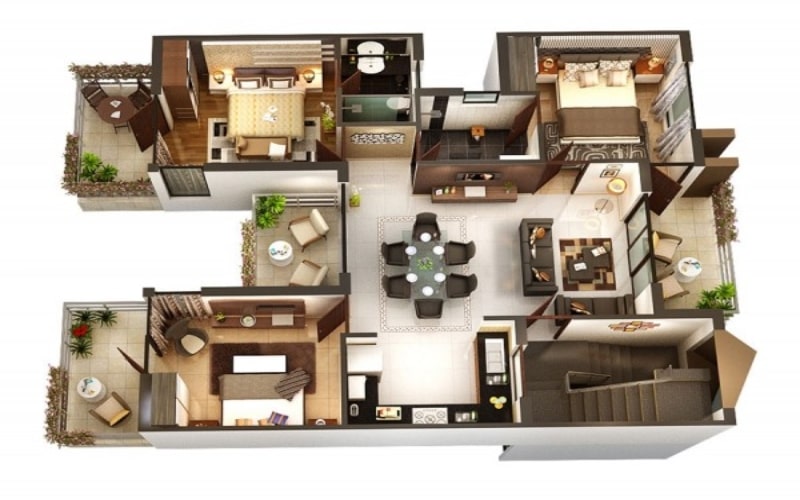 Thiết kế nội thất chung cư 3 phòng ngủ Phương Đông CH03 NDNTCC60