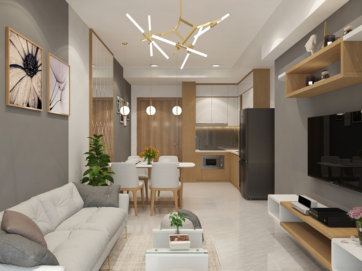 Bố trí nội thất phòng khách đơn giản, hiện đại cho căn hộ chung cư